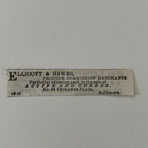 Ellicott & Hewes Merchants Baltimore 1862 Civil War Baltimore Clipping SAJ2-S25
